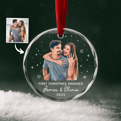 First Christmas Engaged, Custom Couple Portrait Ornament from Photo
