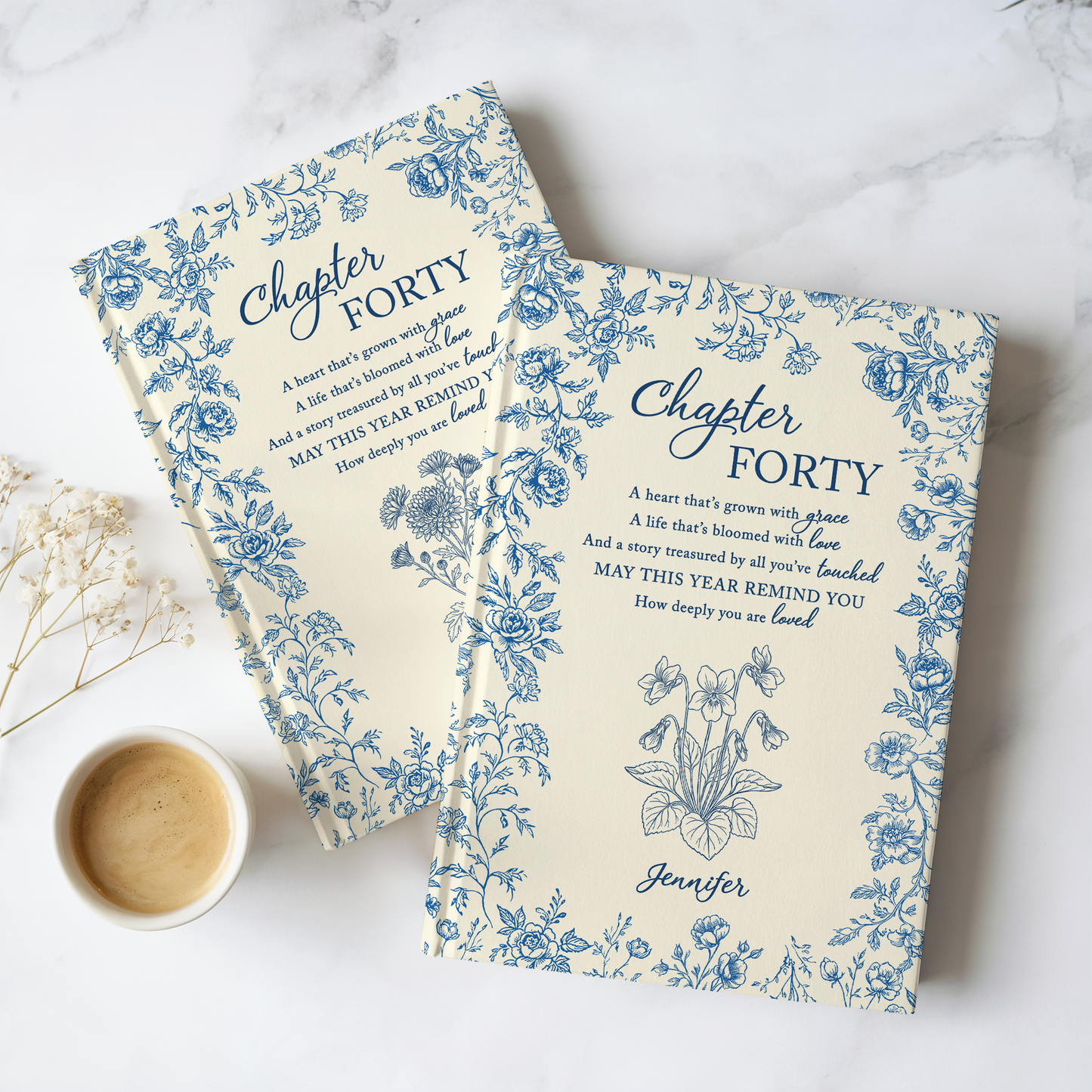 Personalized 40th Birthday Journal – “Chapter Forty” Custom Floral Notebook, Meaningful Milestone Gift