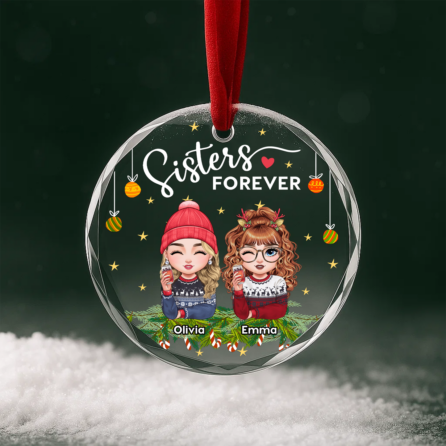 Sisters Forever Cute Cartoon Character Ornament