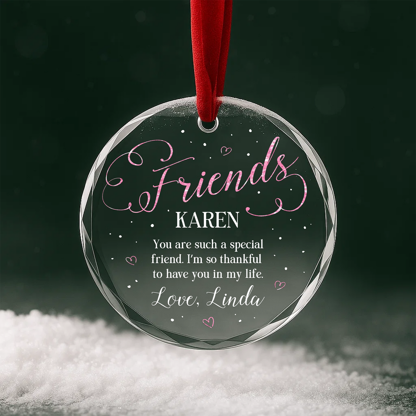 Friends Special Message Custom Glass Ornament