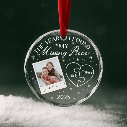 The Year I Found My Missing Piece Couple Photo Custom Glass Ornament