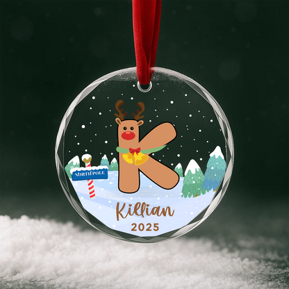 Monogram Letter Name Reindeer Custom Glass Ornament