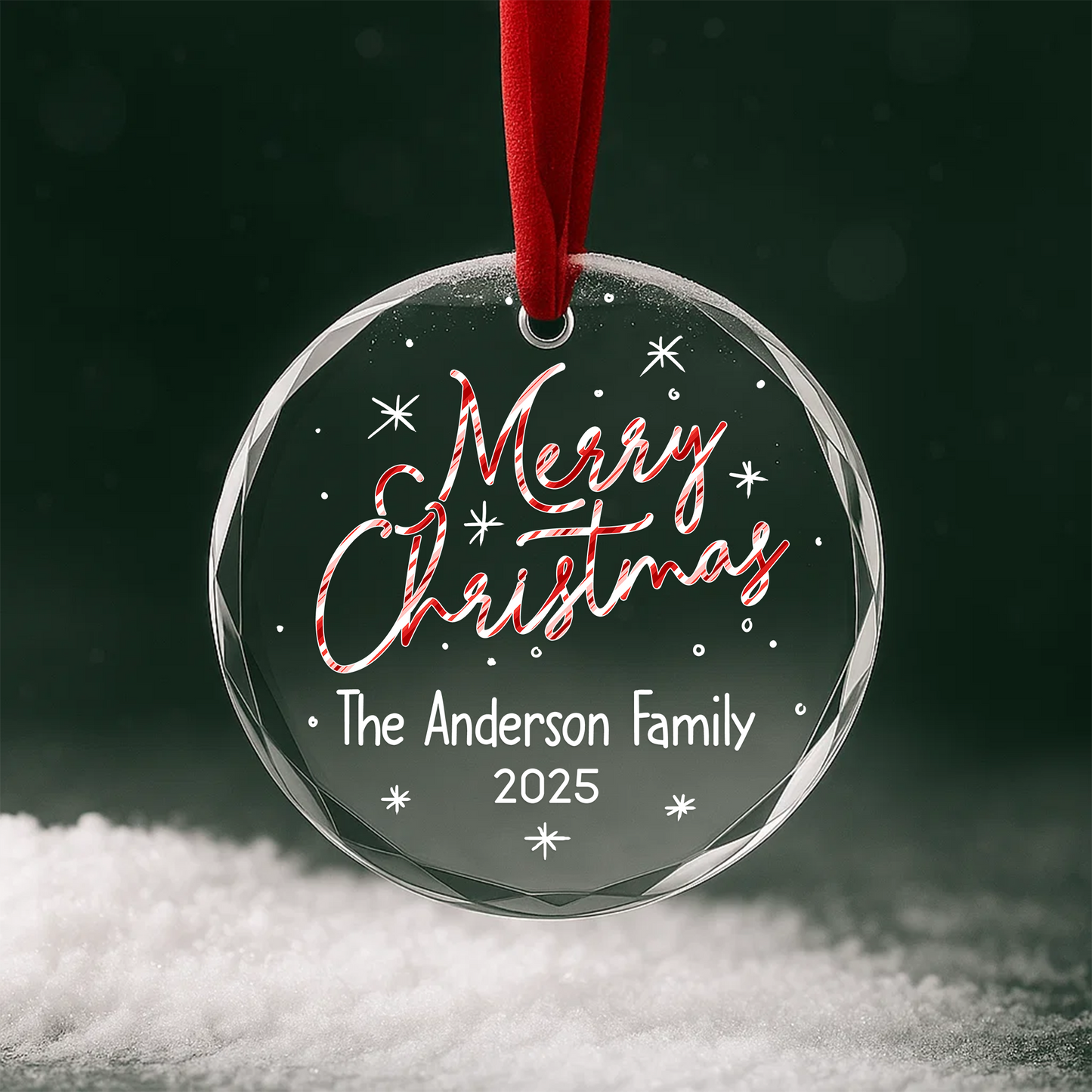 Merry Christmas Candy Cane Text Custom Glass Ornament