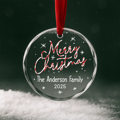 Merry Christmas Candy Cane Text Custom Glass Ornament