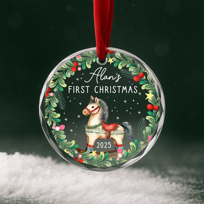My First Christmas Rocking Horse Custom Glass Ornament