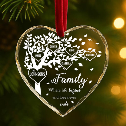 Family Tree Personalized Heart Ornament Where Life Begins and Love Never Ends