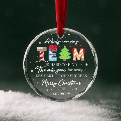 A Truly Amazing Team Thank You Merry Christmas Custom Glass Ornament