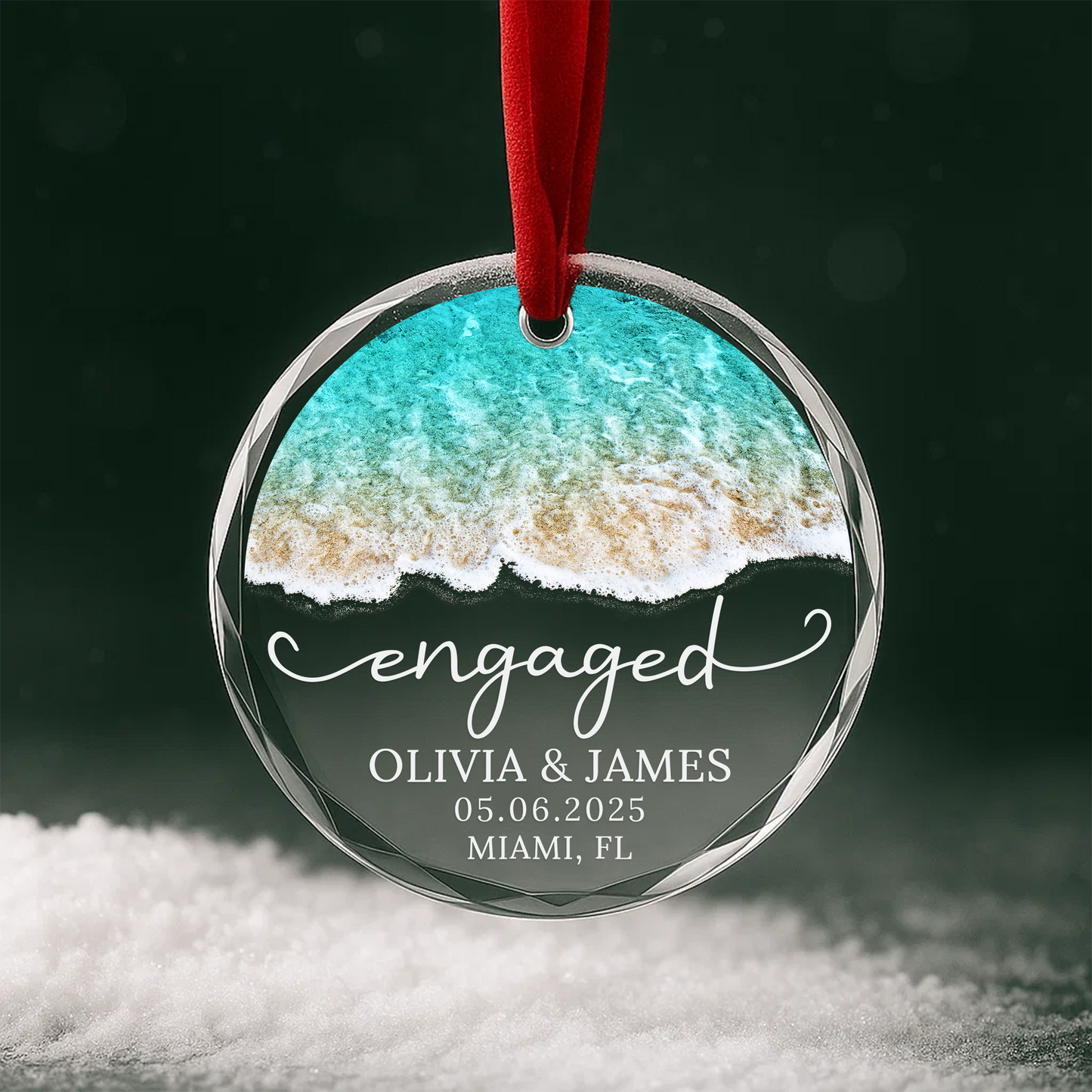 Engaged on the Beach Ornament, Ocean Shoreline Design, Custom Names & Date