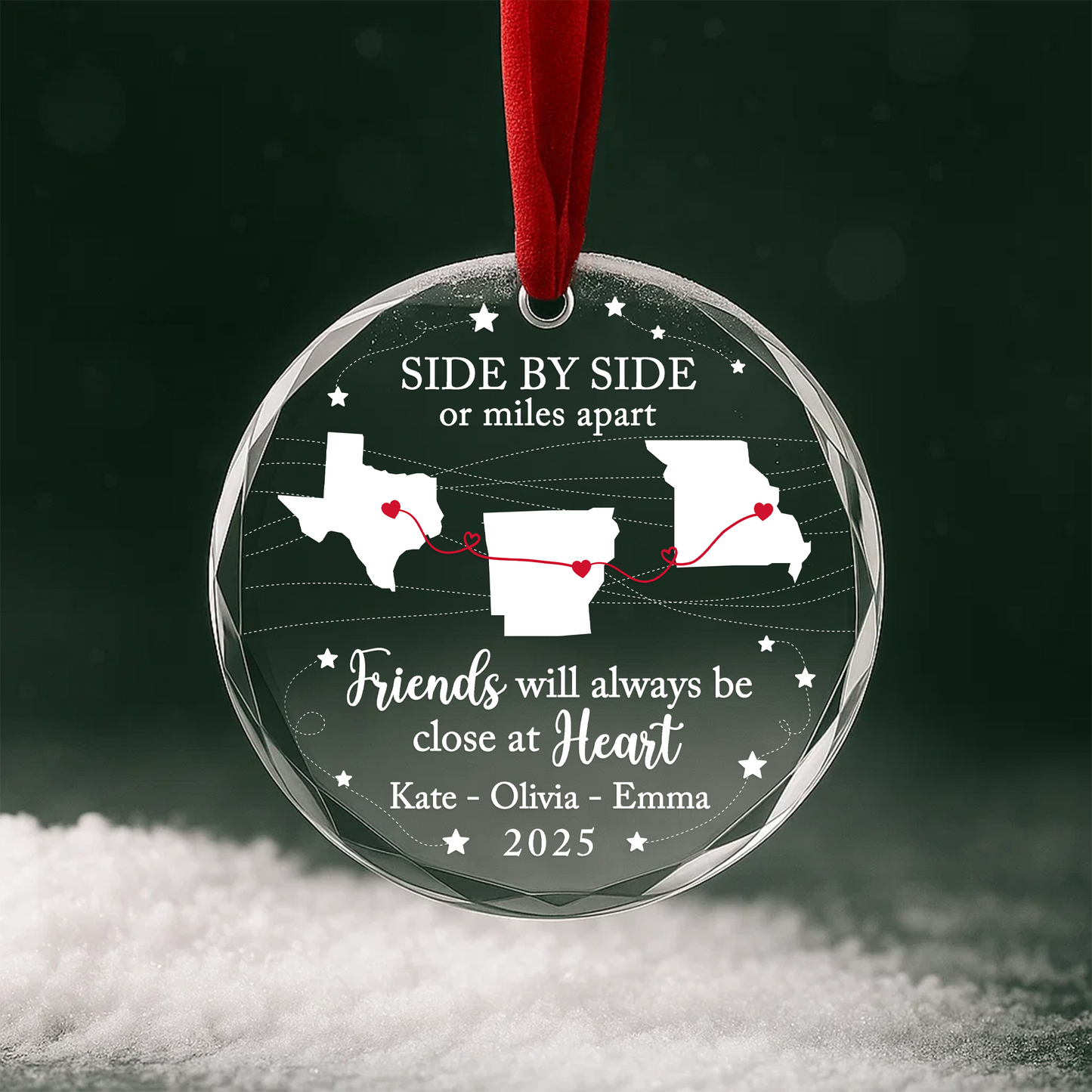 Friends Will Always Be Close at Heart Long Distance Map Ornament