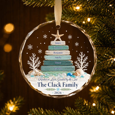 Custom Driftwood Christmas Tree Ornament – Personalized Family Names Coastal Glass Keepsake 2026