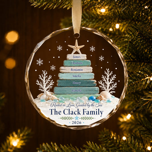 Custom Driftwood Christmas Tree Ornament – Personalized Family Names Coastal Glass Keepsake 2026