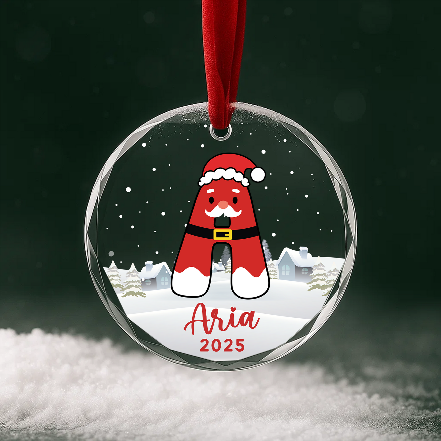 Santa Letter Monogram Custom Glass Ornament