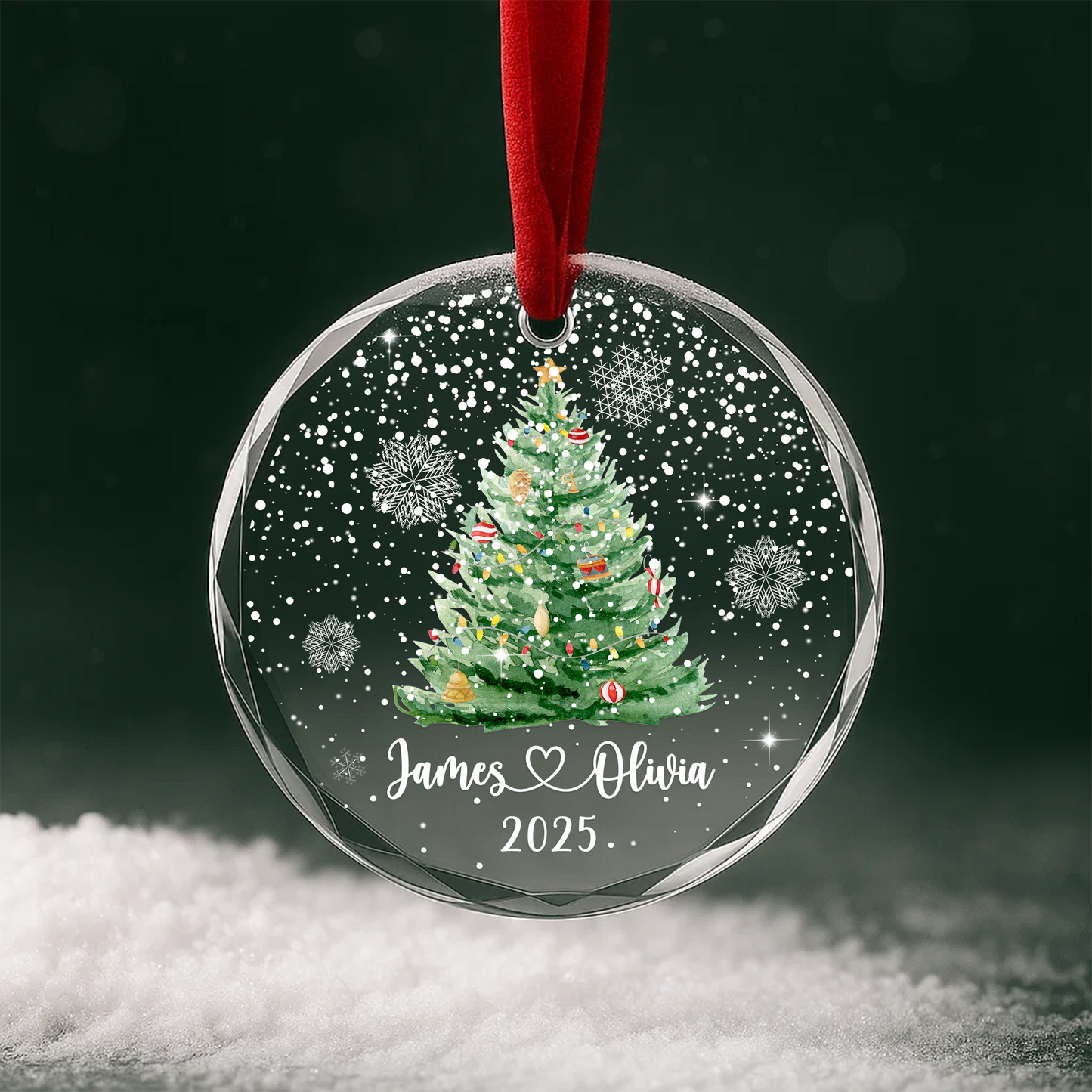 Christmas Tree Ornament with Couple Names, Personalized Holiday Keepsake