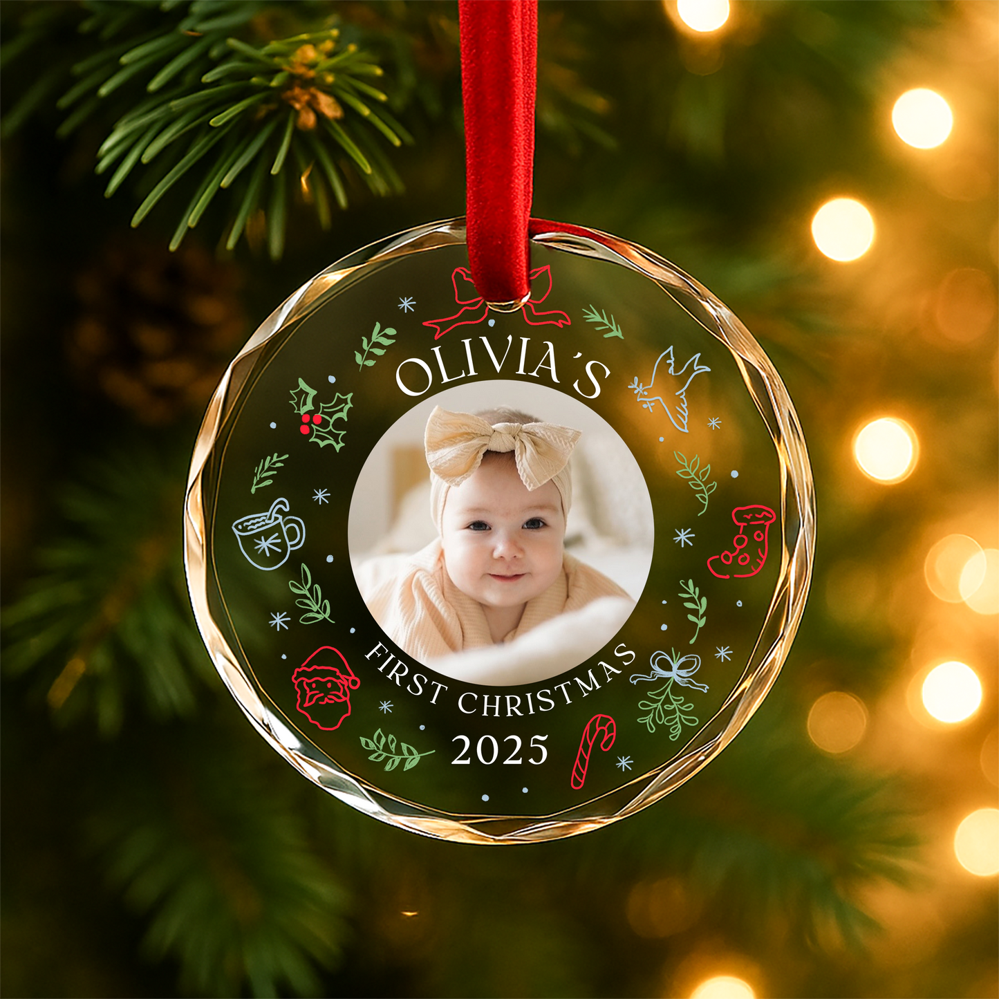 Baby First Christmas Ornament, Customize Name and Year