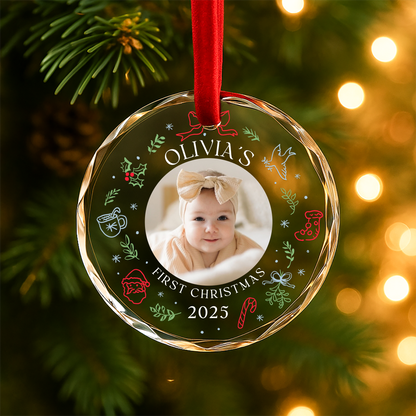 Baby First Christmas Ornament, Customize Name and Year