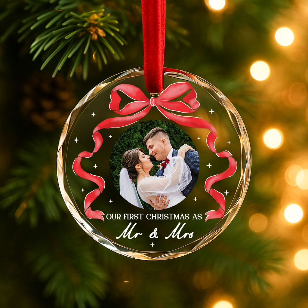 Our First Christmas as Mr Mrs, Custom Glass Ornament