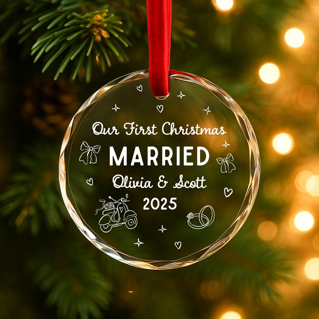 Our First Christmas Married, Custom Glass Ornament