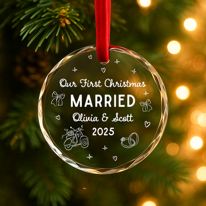 Our First Christmas Married, Custom Glass Ornament