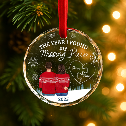 The Year I Found My Missing Piece, Personalized Couple Ornament with Puzzle Heart