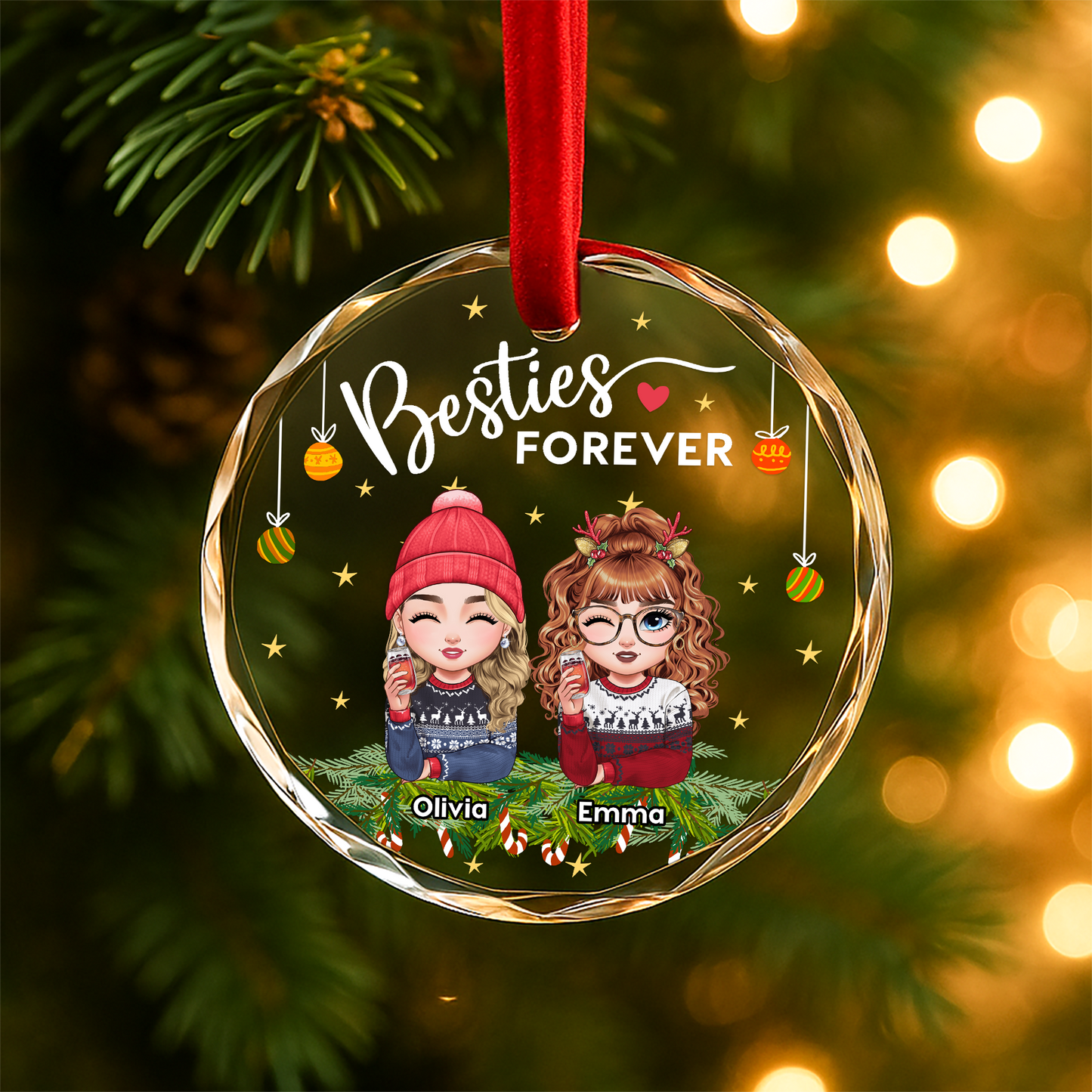 Besties Forever Cute Character Friendship Ornament