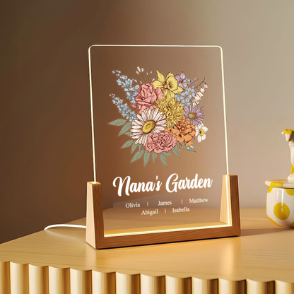 Personalized Birth Flower LED Plaque for Nana – Custom “Nana’s Garden” Gift with Kids Names
