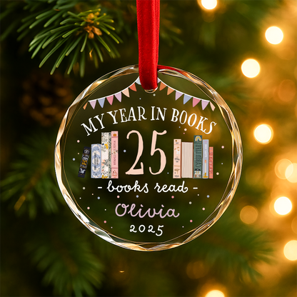 My Year in Books Reading Tracker Custom Glass Ornament