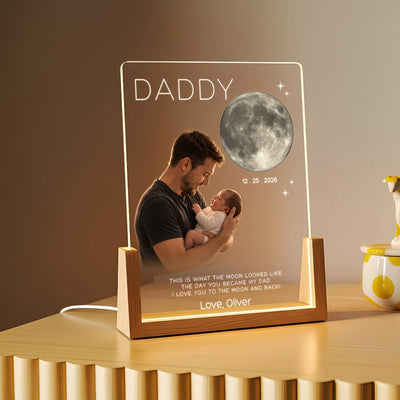 Daddy, My First Hero – A Personalized Moon Phase Photo Lamp for Dad