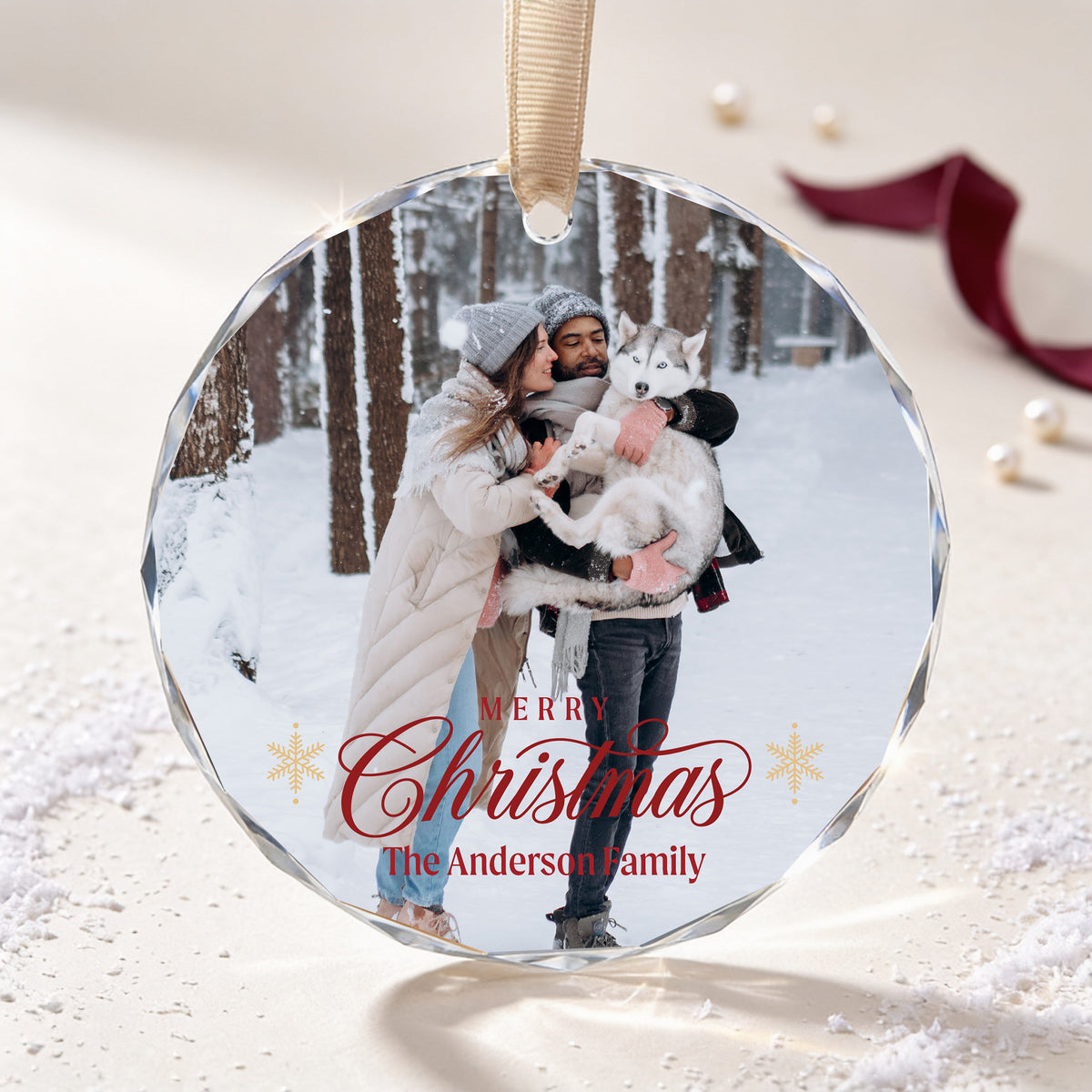 Personalized Family Christmas Glass Ornament – Custom Family Photo and Name, Merry Christmas Keepsake Gift