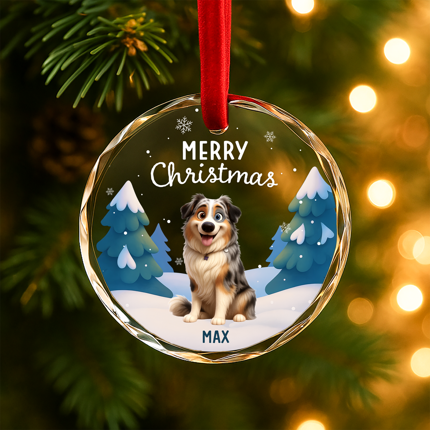 Merry Christmas Custom Pet Cartoon Ornament, Personalized Pet Portrait