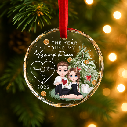 The Year I Found My Missing Piece Couple Christmas Tree Custom Glass Ornament