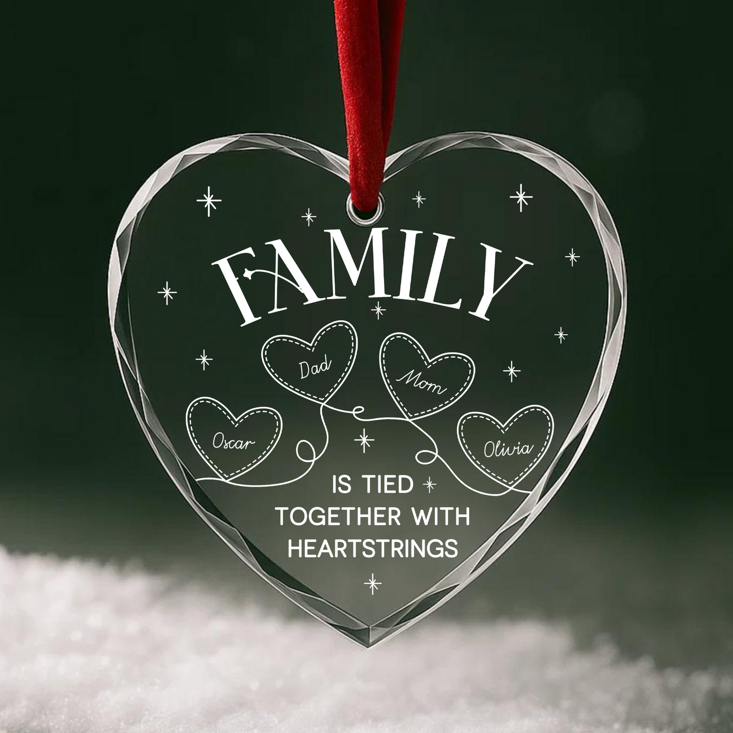 Custom Family Heartstrings Ornament, Personalized Family Name Ornament