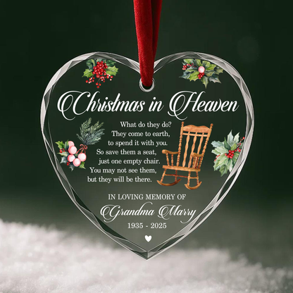 Christmas in Heaven with Rocking Chair Memorial Custom Glass Ornament