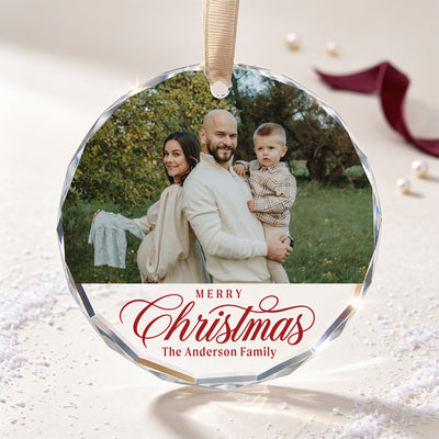 Personalized Growing Family Christmas Glass Ornament – Custom Family Photo and Name, Pregnancy Announcement Keepsake Gift