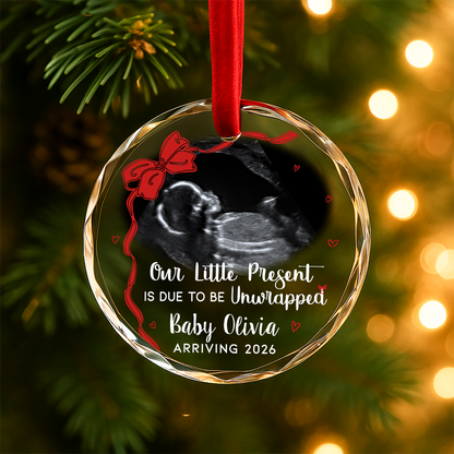 Our Little Present Pregnancy Ultrasound Custom Glass Ornament