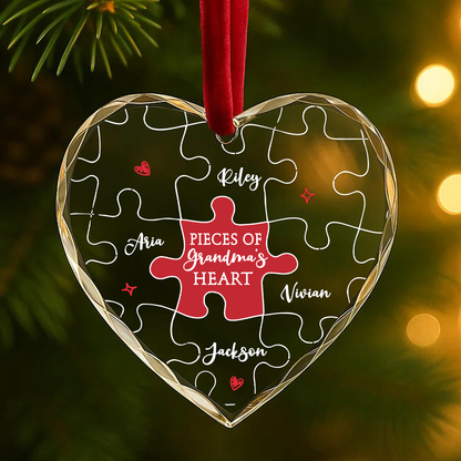Pieces of Grandma’s Heart Puzzle Custom Glass Ornament