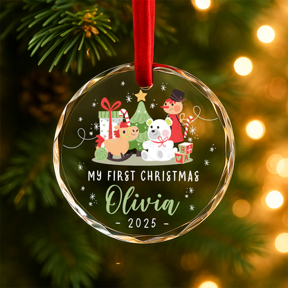 My First Christmas Toys and Tree Custom Glass Ornament