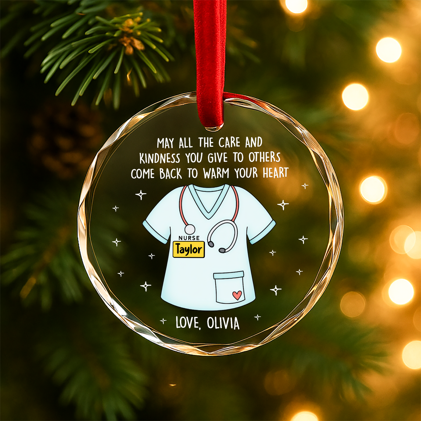 Nurse Appreciation Scrub Top Custom Glass Ornament