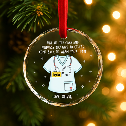Nurse Appreciation Scrub Top Custom Glass Ornament