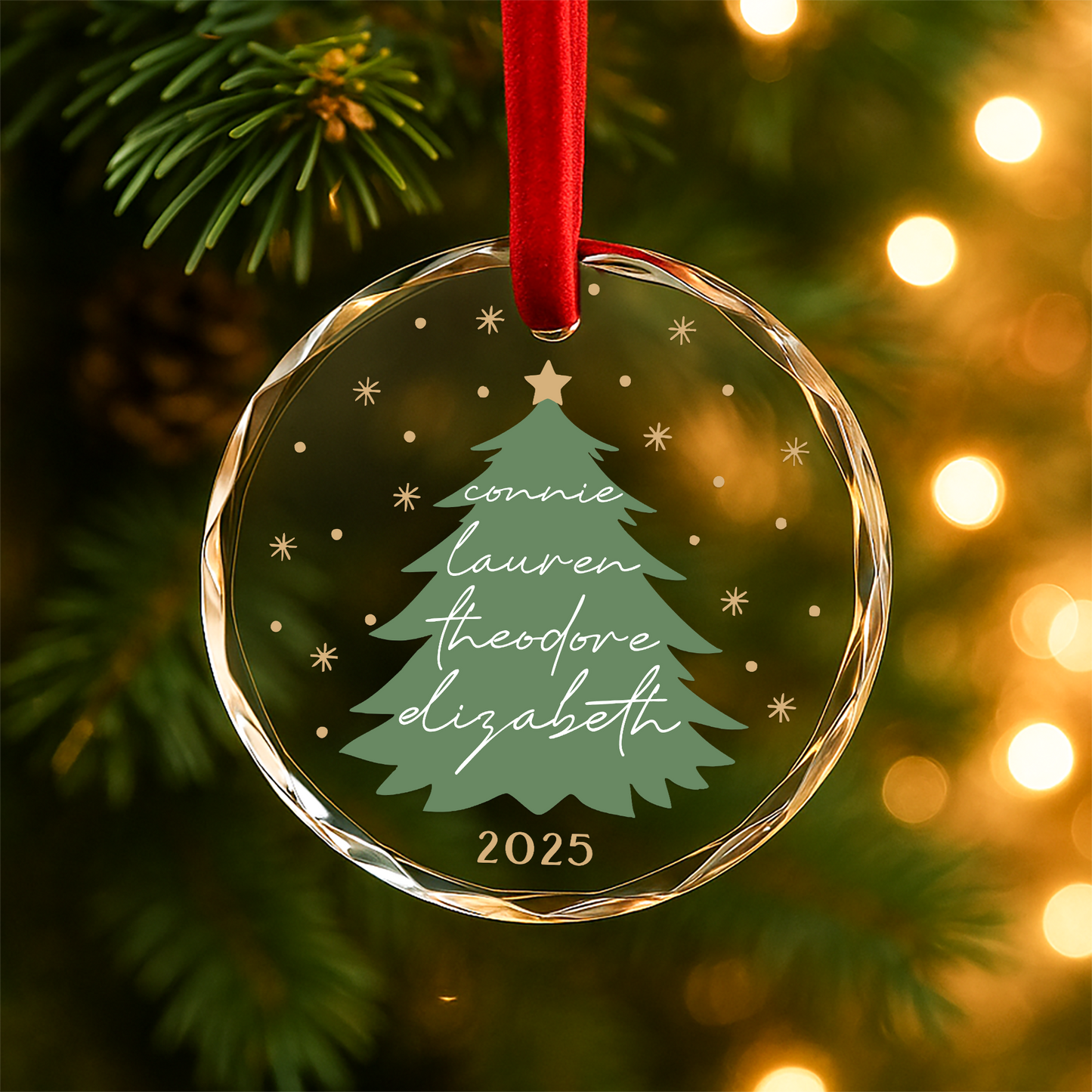 Family Christmas Tree Names Custom Glass Ornament