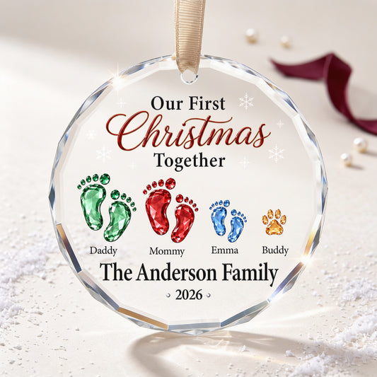 Personalized First Christmas Together Glass Ornament – Custom Family Footprints and Names Keepsake 2026