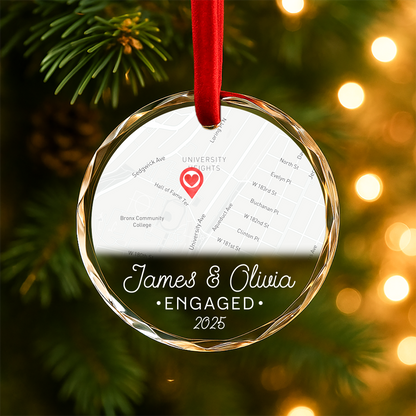 Engaged 2025 Custom Map Heart Ornament, Where Our Story Began