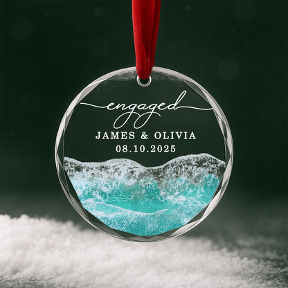 Engaged 2025 Ocean Wave Heart Ornament, Engagement Keepsake