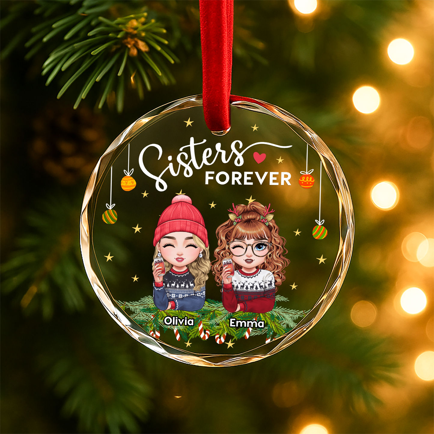 Sisters Forever Cute Cartoon Character Ornament