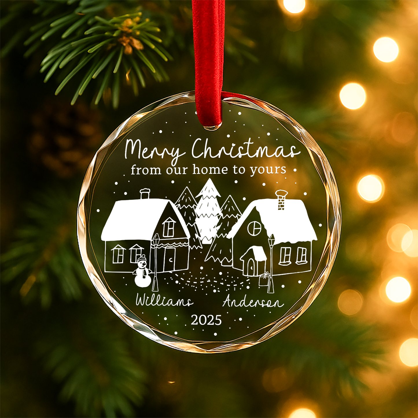 Merry Christmas From Our Home to Yours Custom Glass Ornament