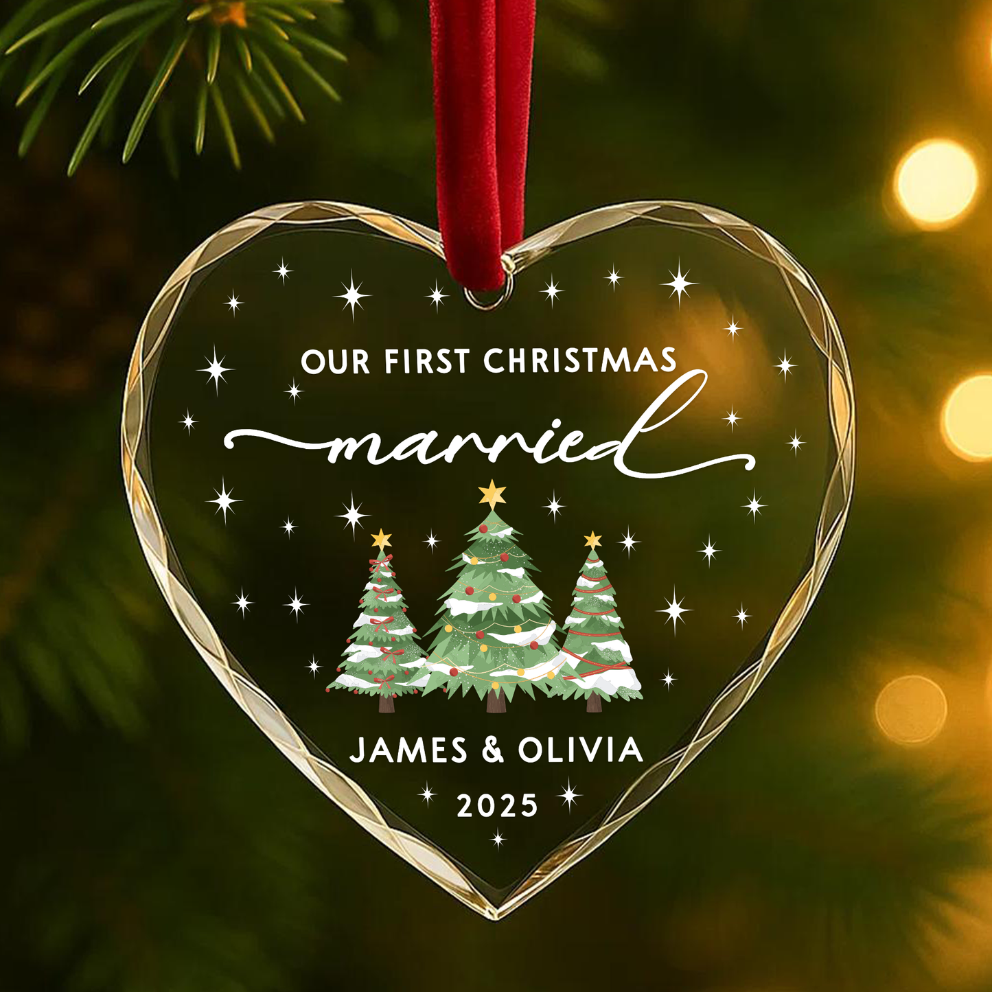Our First Christmas Married Heart Ornament 2025