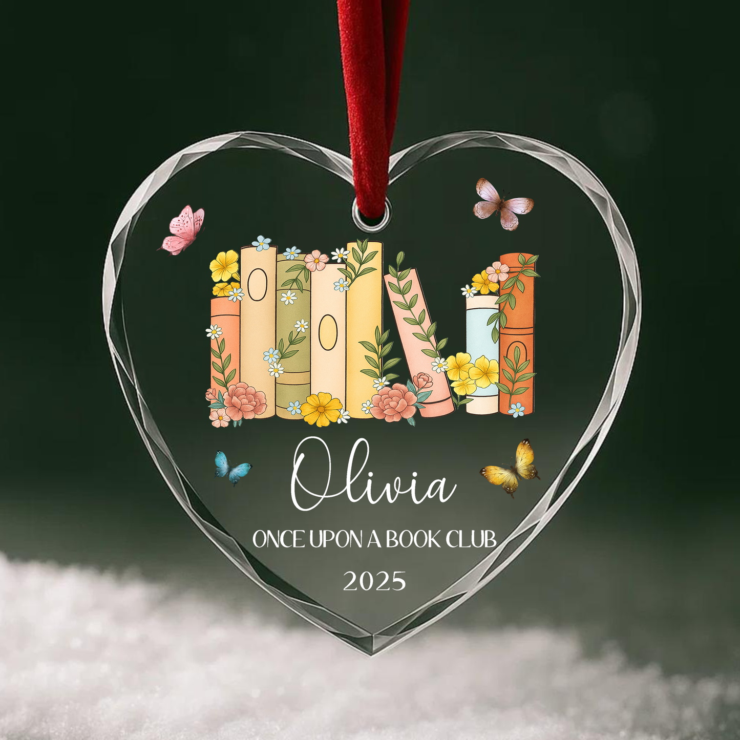 Once Upon a Book Club Ornament, Floral Book Stack Personalized Design