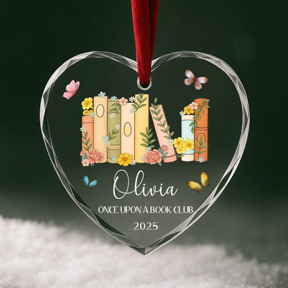 Once Upon a Book Club Ornament, Floral Book Stack Personalized Design