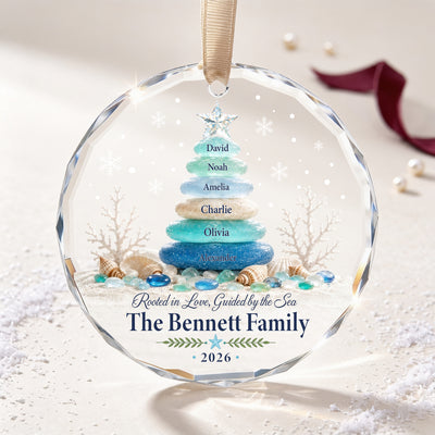 Personalized Sea Glass Christmas Tree Ornament – Custom Family Names Coastal Glass Keepsake 2026