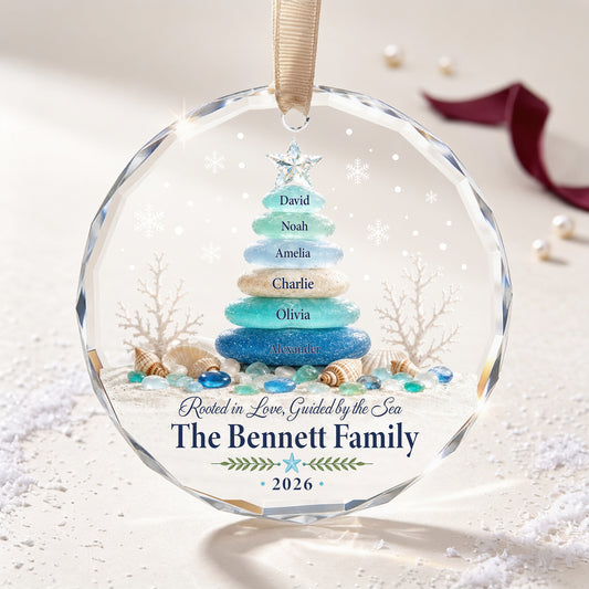 Personalized Sea Glass Christmas Tree Ornament – Custom Family Names Coastal Glass Keepsake 2026