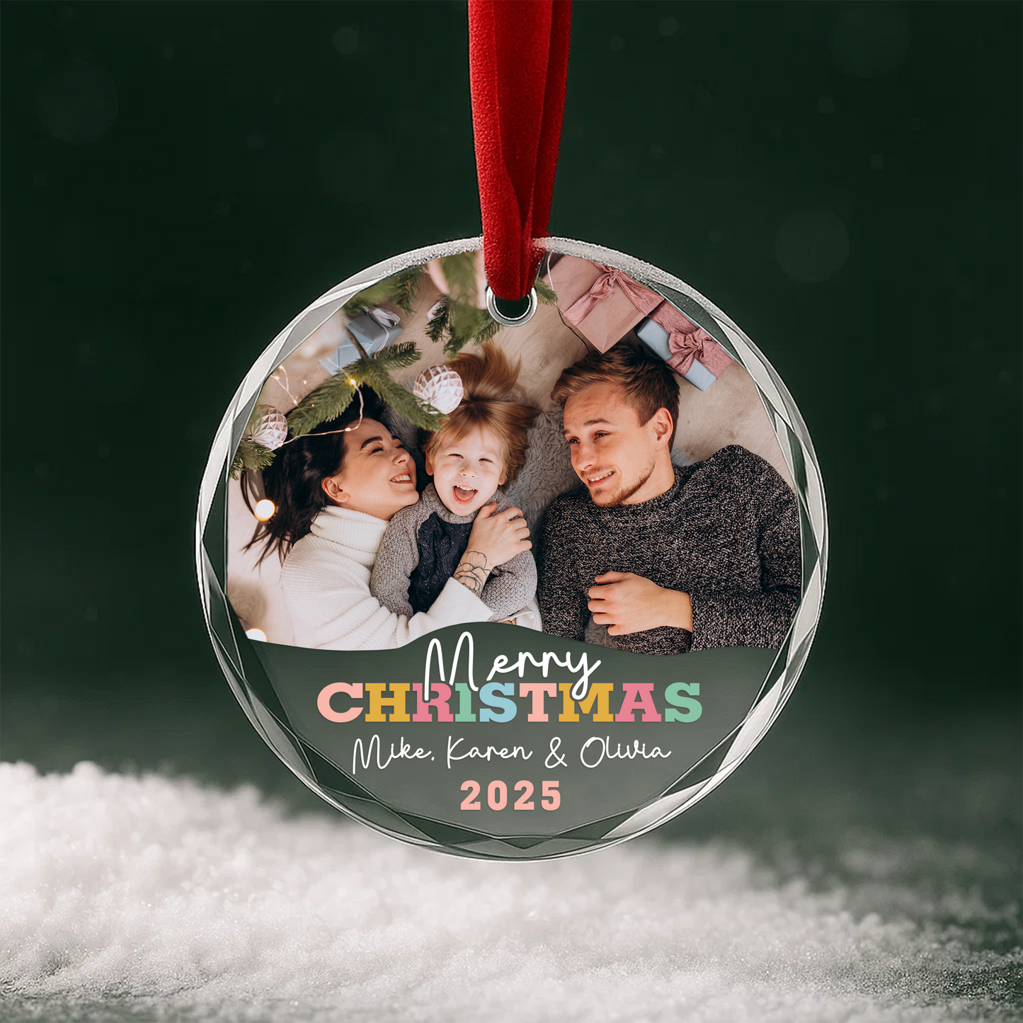 Merry Christmas Family Ornament, Custom Photo Ornament